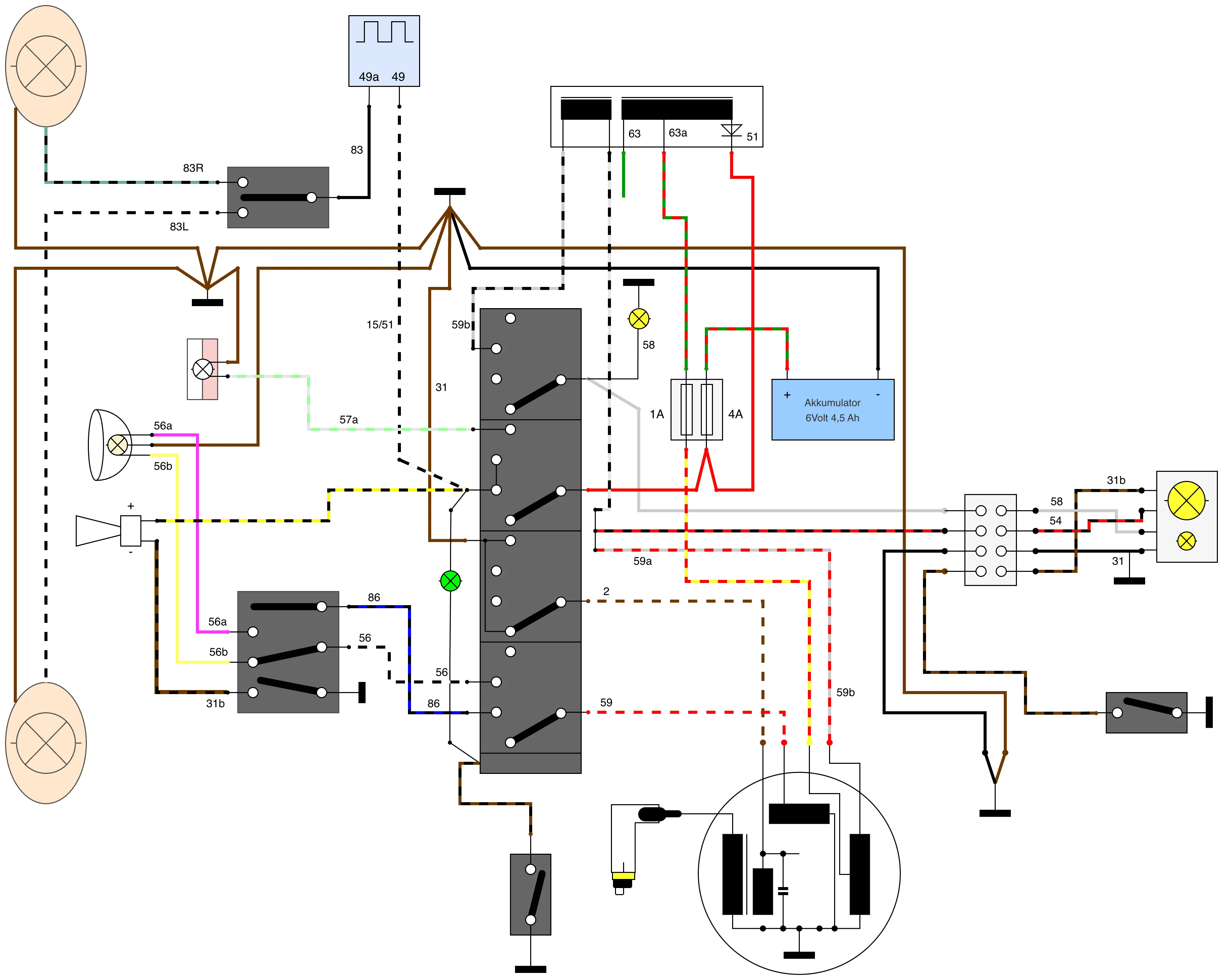 Der fertige Schaltplan der Simson Schwalbe in draw.io