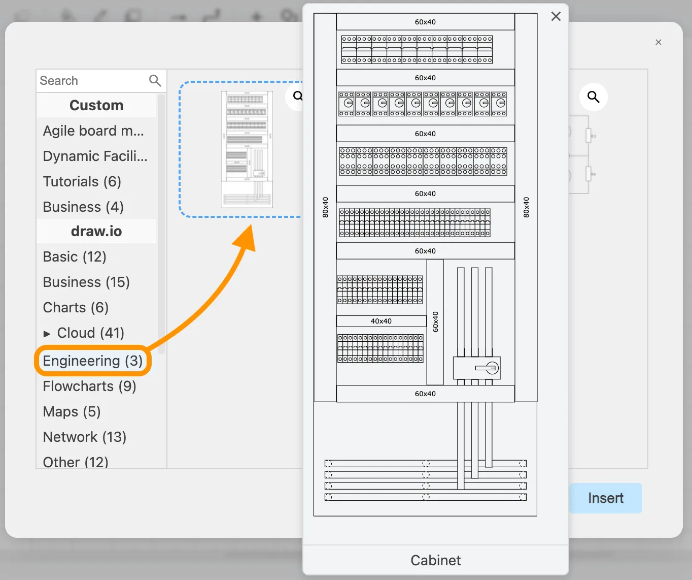 Schrank-Vorlage im draw.io Template-Manager