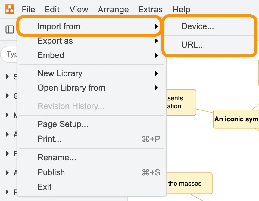 Shapes vom Gerät oder direkt per URL in draw.io importieren