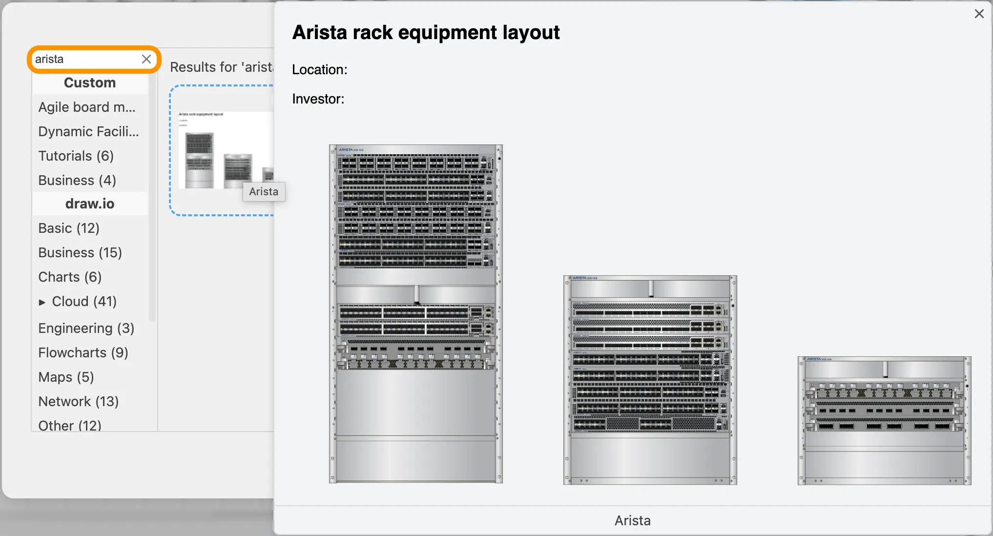 Arista-Rack-Equipment-Layout-Vorlage in draw.io