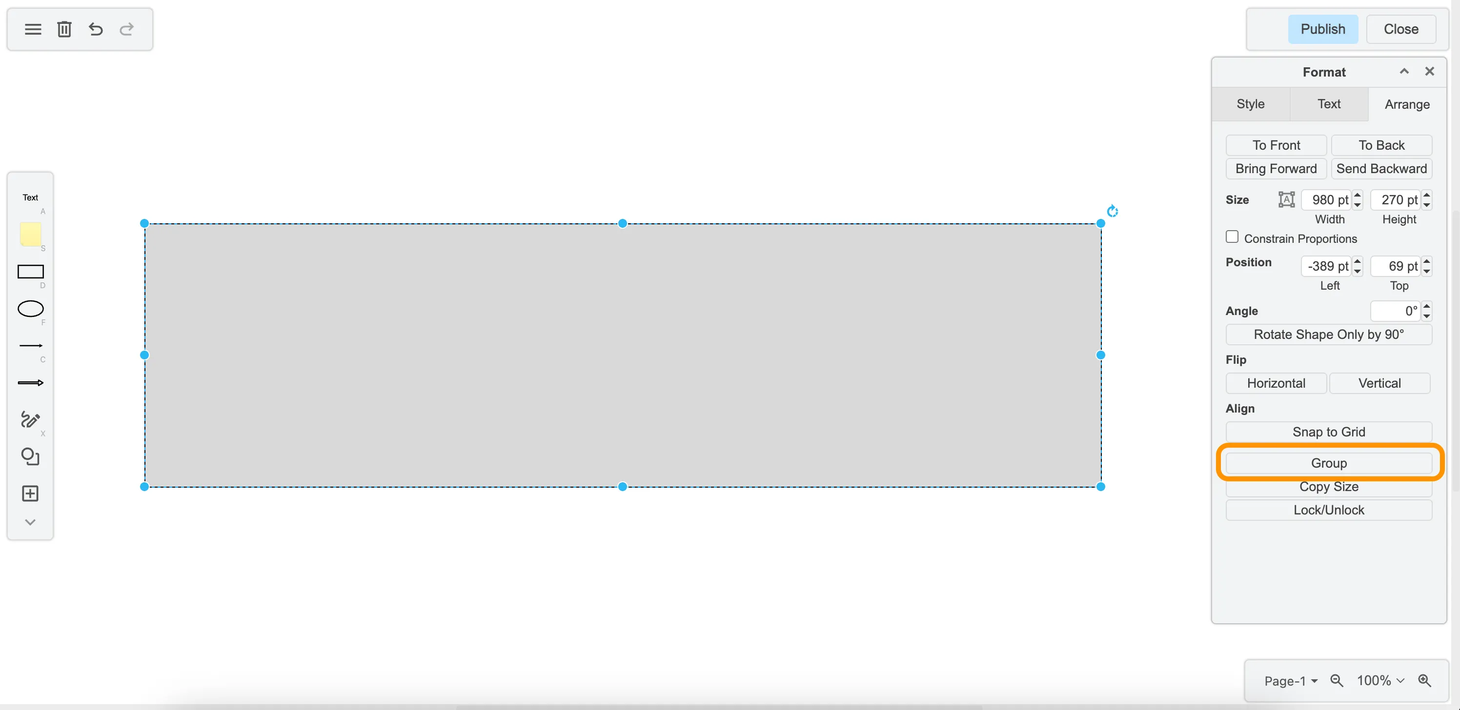 drawio arrange tab group