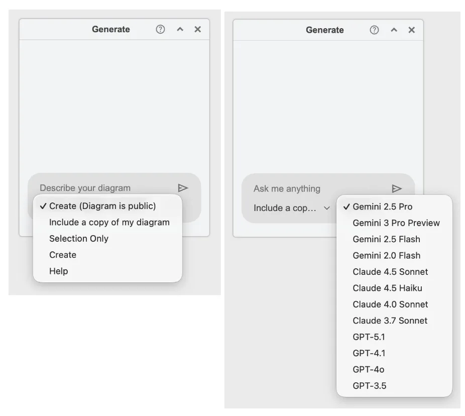 LLM-Auswahl im Generate-Tool von draw.io