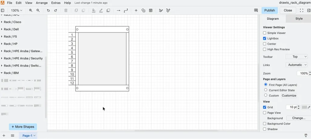 Server-Rack in draw.io skalieren
