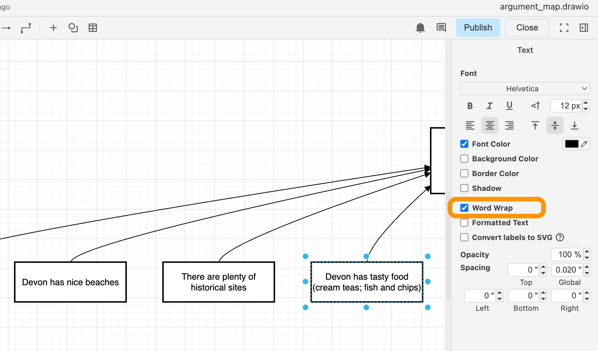 drawio text word wrap