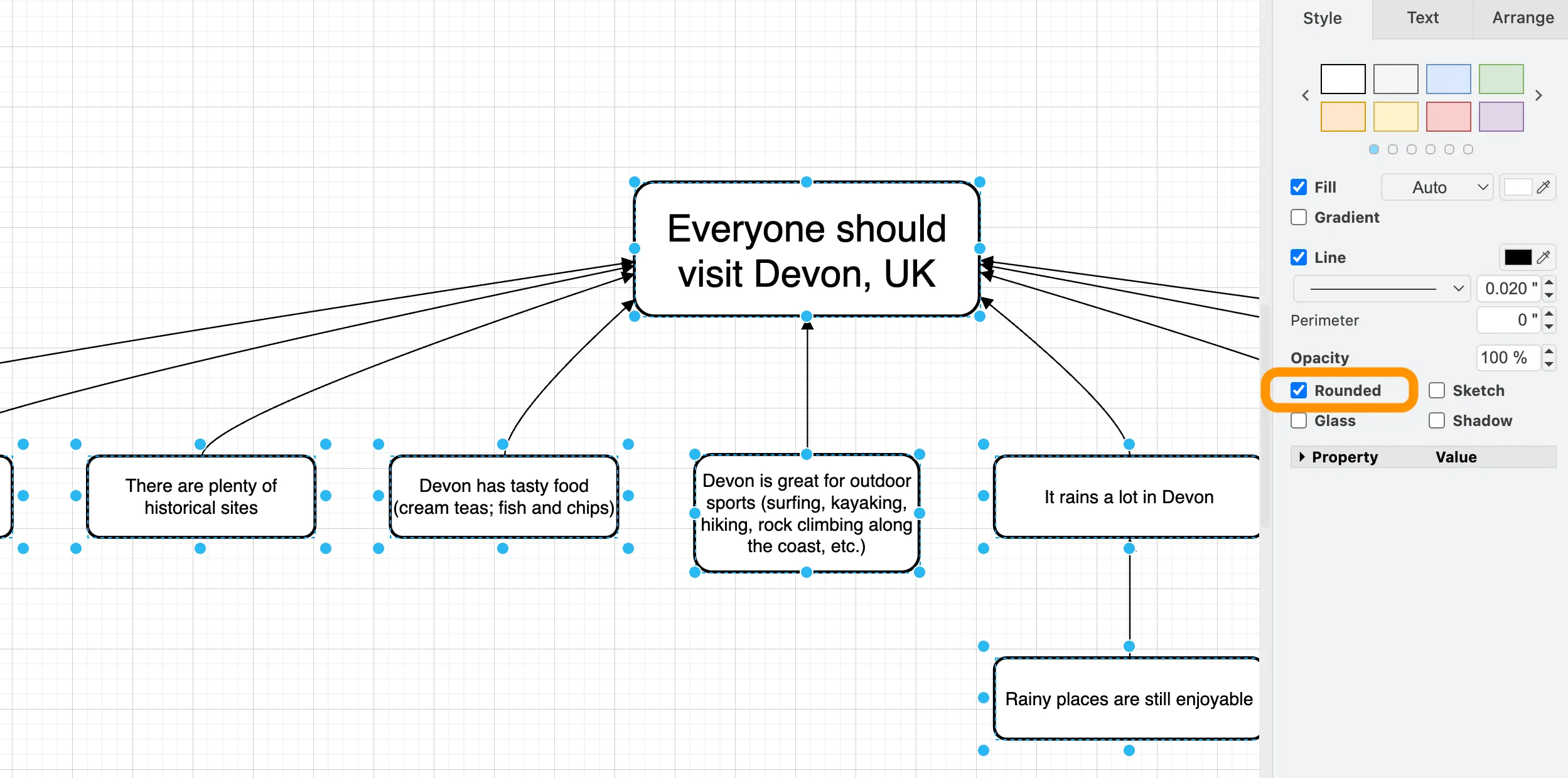 drawio change rectangles to rounded