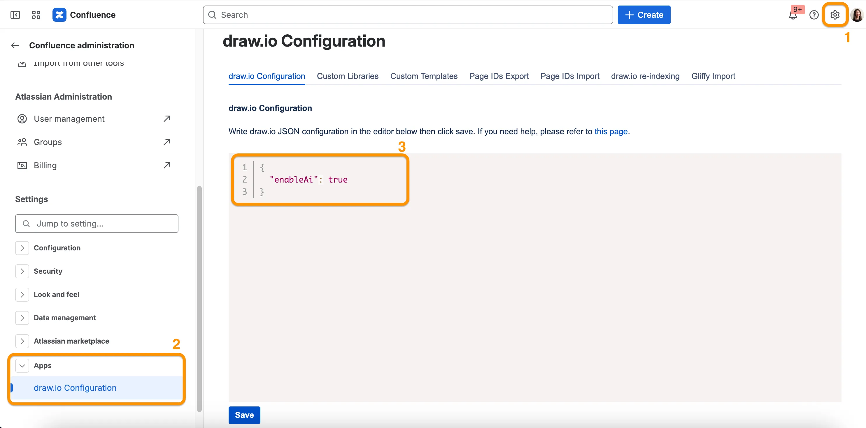 KI-Features in der draw.io-Konfiguration für Confluence aktivieren