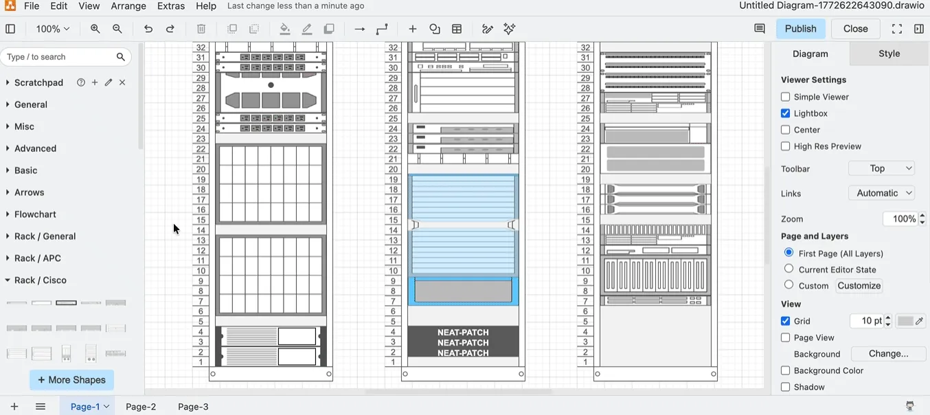 Server und Komponenten in draw.io Rack-Diagramm einfügen