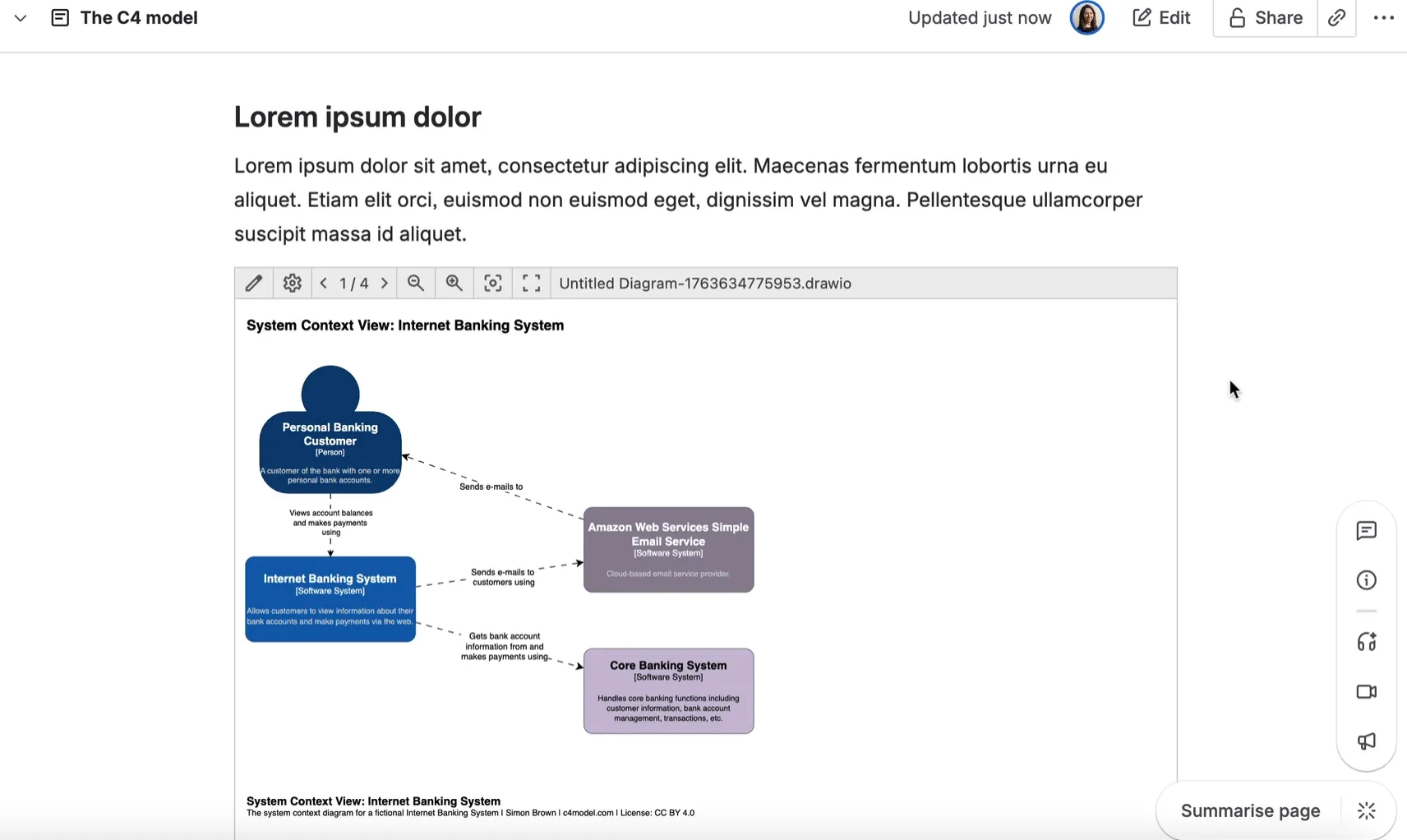 Multipage C4-Modell Diagramm in Confluence