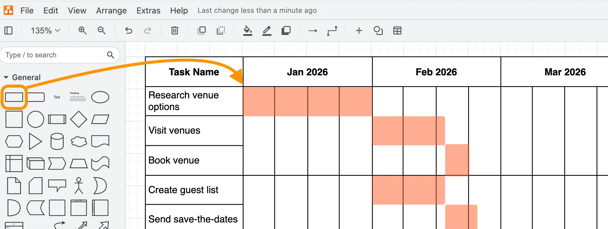 drawio add rectangels gantt bars