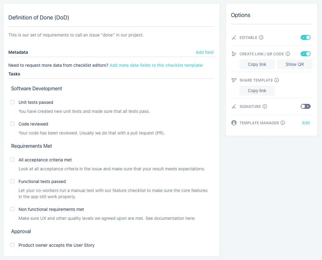 Checklists-Confluence-DoD