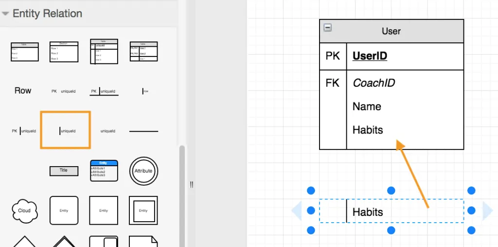 Abb. 12 ER-Diagramme in draw.io: Attribute zu Entitäten zuordnen