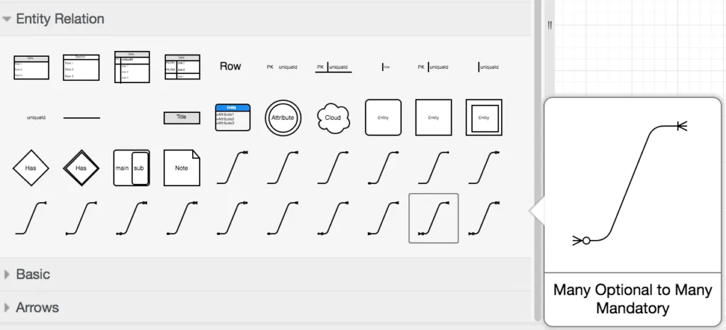 Abb. 5 ER-Diagramme in draw.io: Erstellen eines ERD nach der Crow's-Foot-Notation