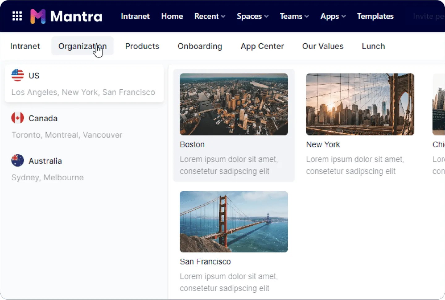 Mantra Intranet Navigation
