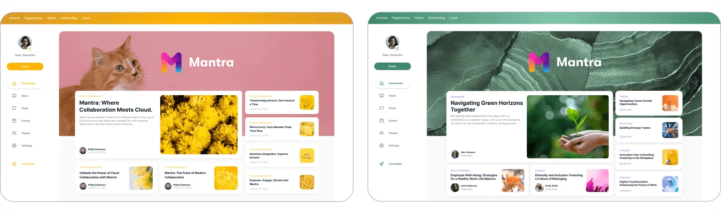 Modernes Intranet - Screenshots von Workspaces mit Mantra