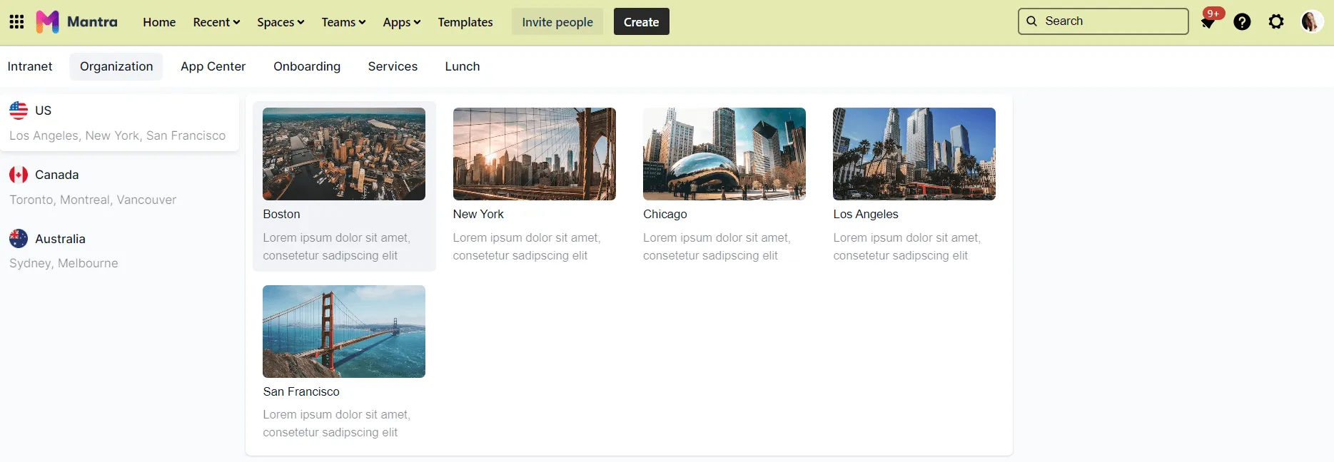 Mantra-Intranet navigation bar