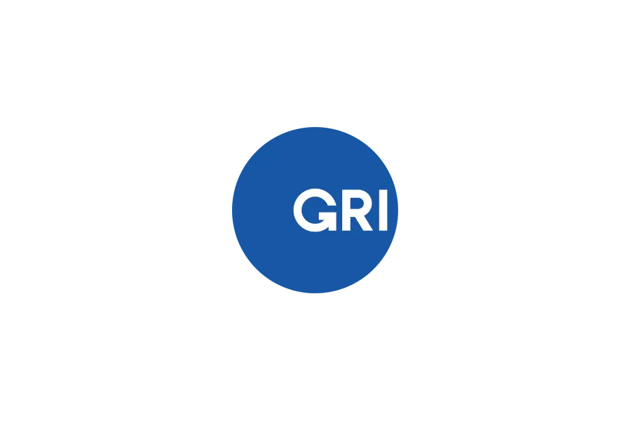 Das Logo der GRI (Global Reporting Initiative). Es zeigt die Buchstaben 'GRI' in Weiß innerhalb eines blauen Kreises.